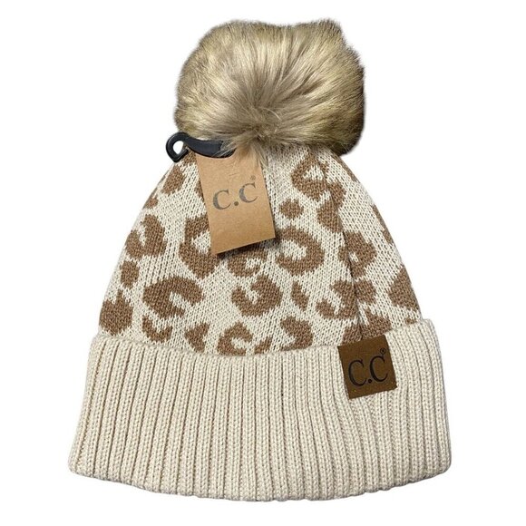 CC Exclusives Knit Pom Hat Beige Print - Picture 1 of 3